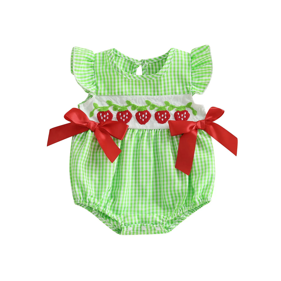 STRAWBERRIES Plaid Bowtie Romper