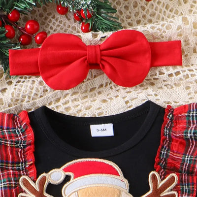 CHRISTMAS DEER Plaid Dress with Headband