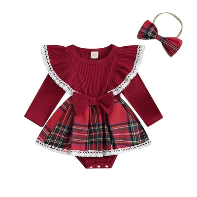 ZINNIA Plaid Romper Dress with Headband