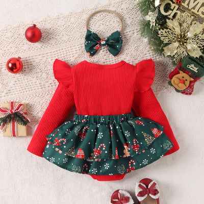 SANTA BABY Big Bow Romper Dress with Headband