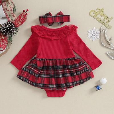 MACIE Plaid Lace Collar Romper Dress