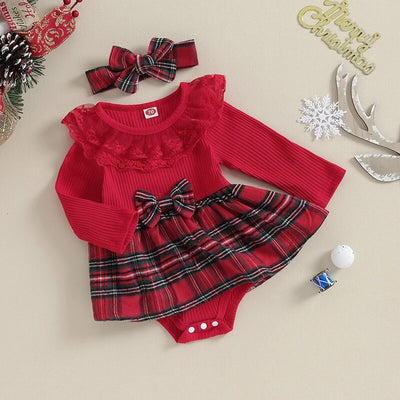 MACIE Plaid Lace Collar Romper Dress