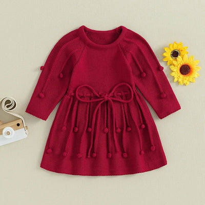 POLLY Red Knitted Pompom Dress