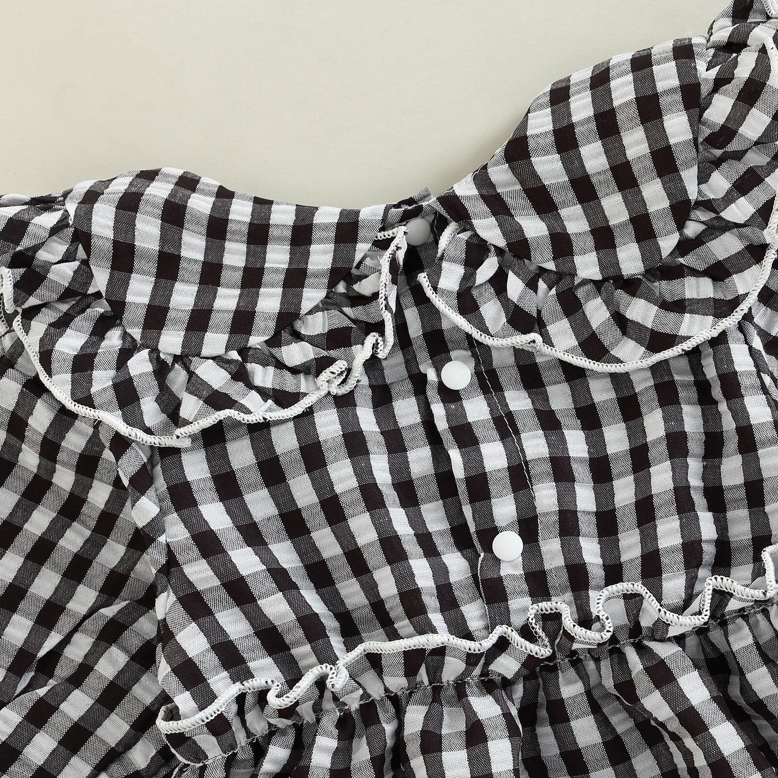 TILLY Checkered Ruffle Collar Romper with Headband