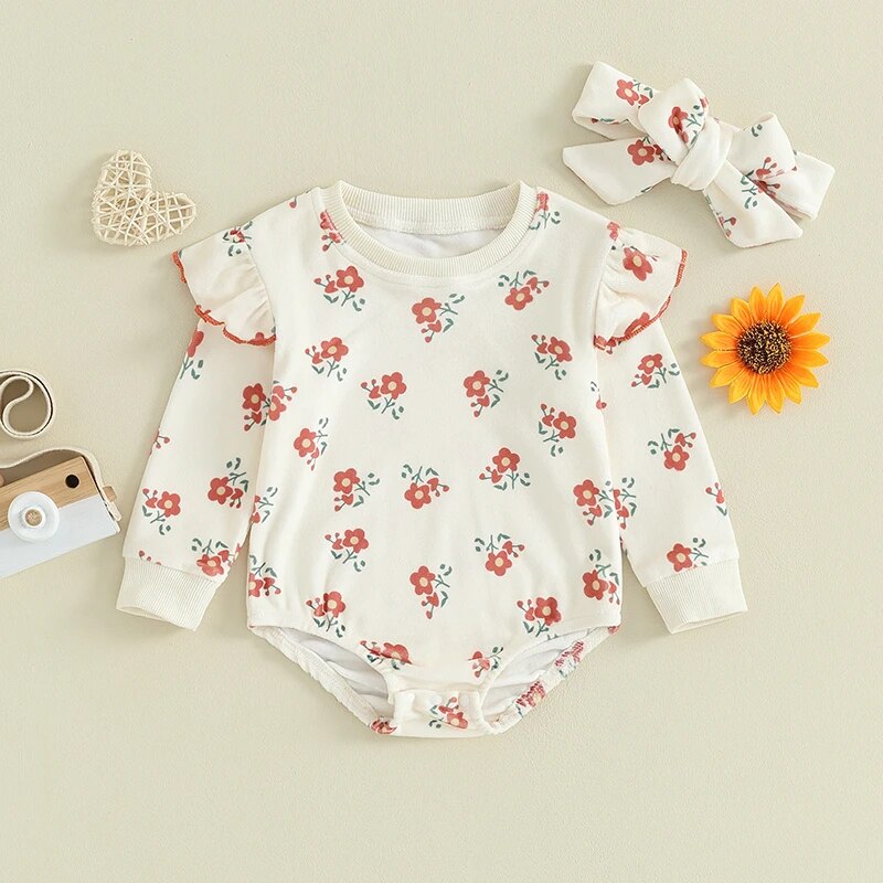 RED FLOWER Long-Sleeve Onesie