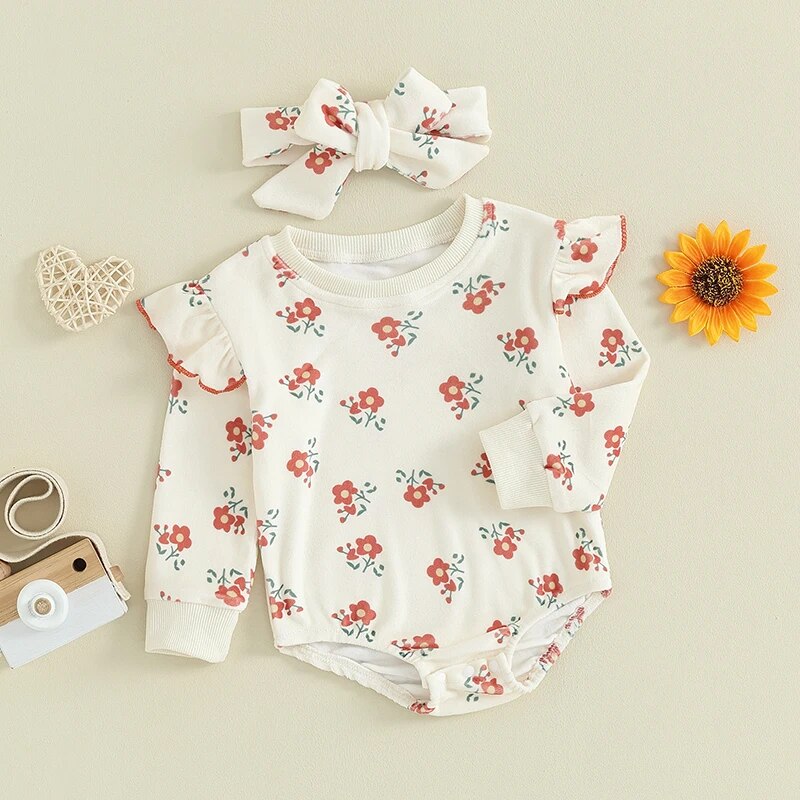 RED FLOWER Long-Sleeve Onesie