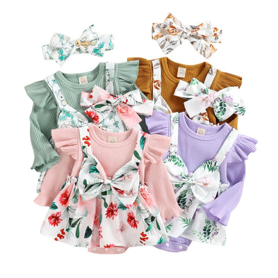 PENNY Floral Bowtie Romper Dress with Headband