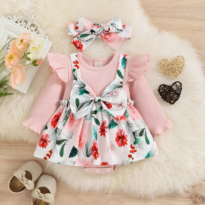 PENNY Floral Bowtie Romper Dress with Headband