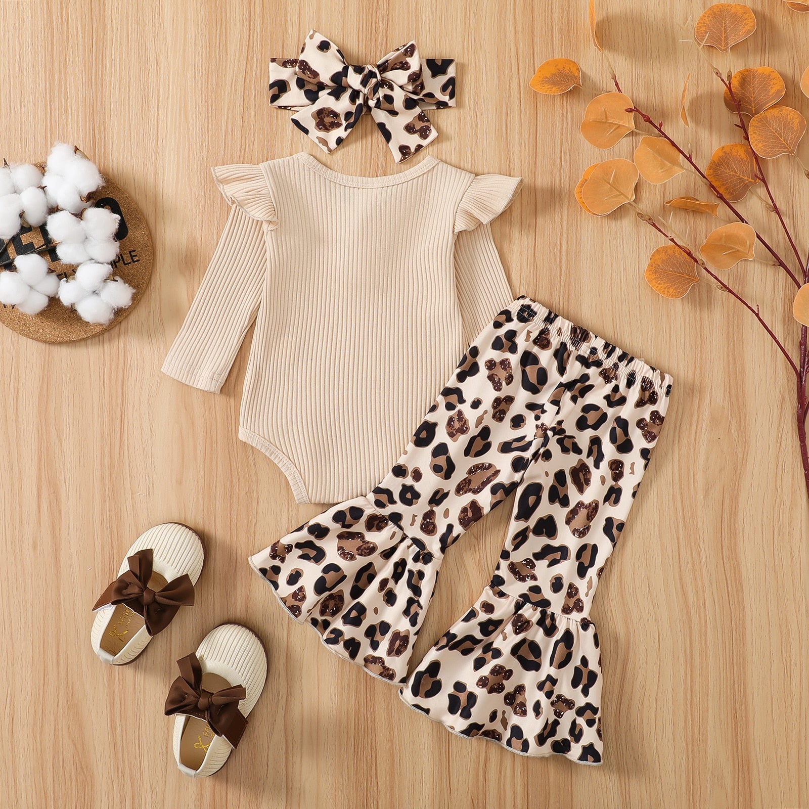 WILD GIRL Animal Print Bellbottom Outfit with Headband