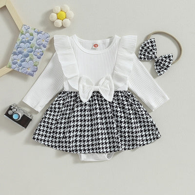 HOUNDSTOOTH Romper Dress with Headband