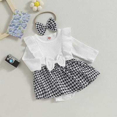 HOUNDSTOOTH Romper Dress with Headband