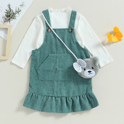 LILIANA Corduroy Dress Outfit with Teddy Purse