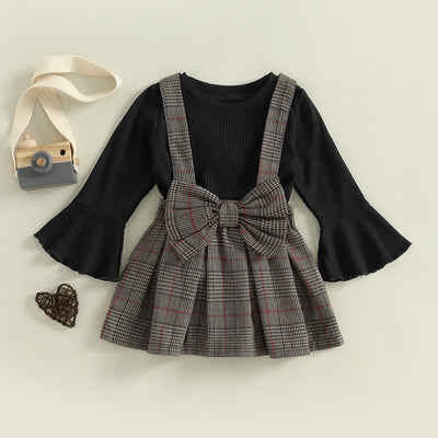 LUCILLE Big Bow Plaid Overall Dress