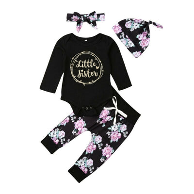 LITTLE SISTER Black Floral Outfit