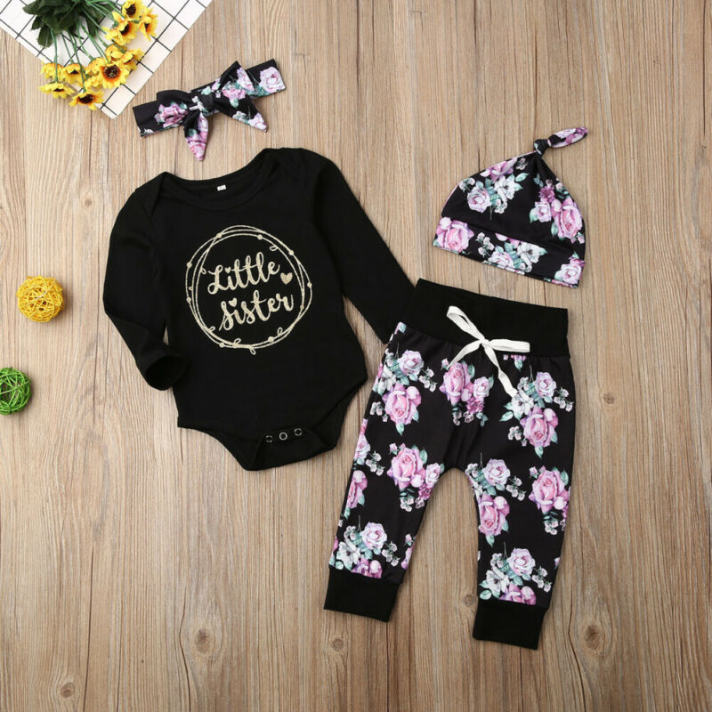 LITTLE SISTER Black Floral Outfit