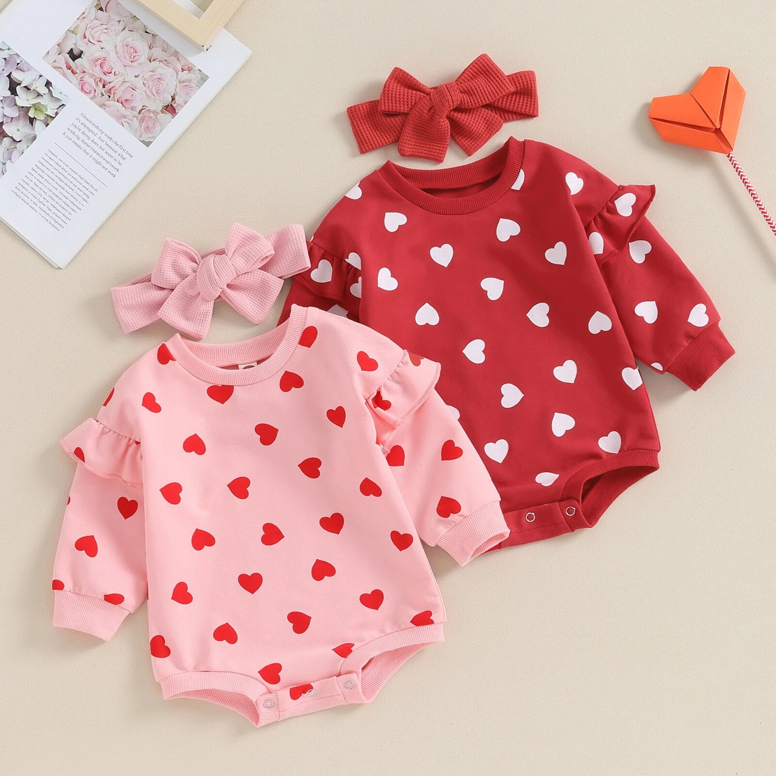 LITTLE HEARTS Ruffle Long-Sleeve Onesie - Main Image