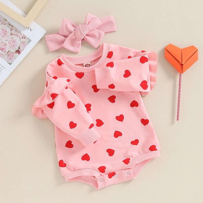 LITTLE HEARTS Ruffle Long-Sleeve Onesie