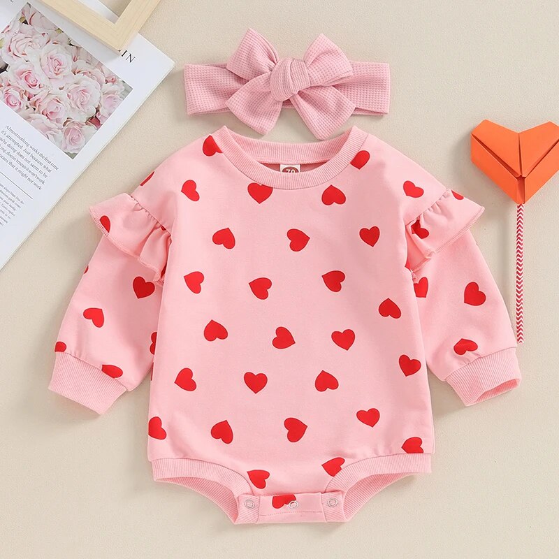 LITTLE HEARTS Ruffle Long-Sleeve Onesie
