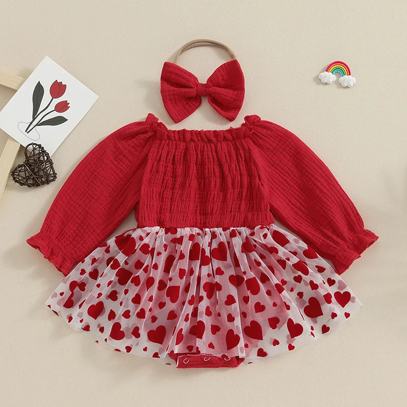 VALENTINA Hearts Tulle Romper with Headband
