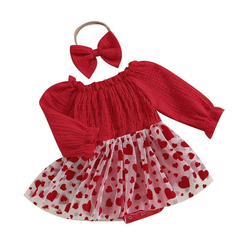 VALENTINA Hearts Tulle Romper with Headband 3-6 months VALENTINA Hearts Tulle Romper with Headband 3-6 months