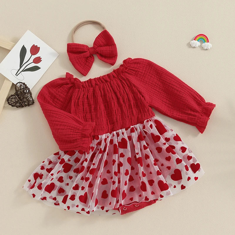 VALENTINA Hearts Tulle Romper with Headband