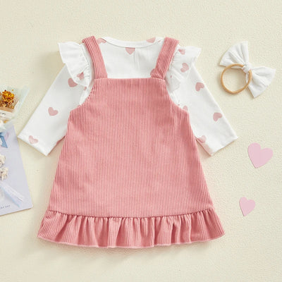 LITTLE HEARTS Corduroy Dress Outfit with Headband