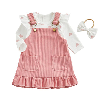 LITTLE HEARTS Corduroy Dress Outfit with Headband