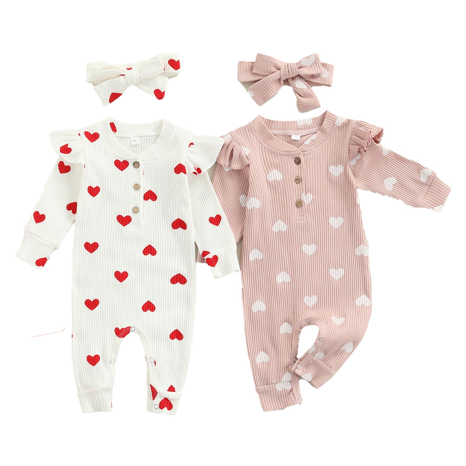 POLKA HEART Ribbed Jumpsuit with Headband