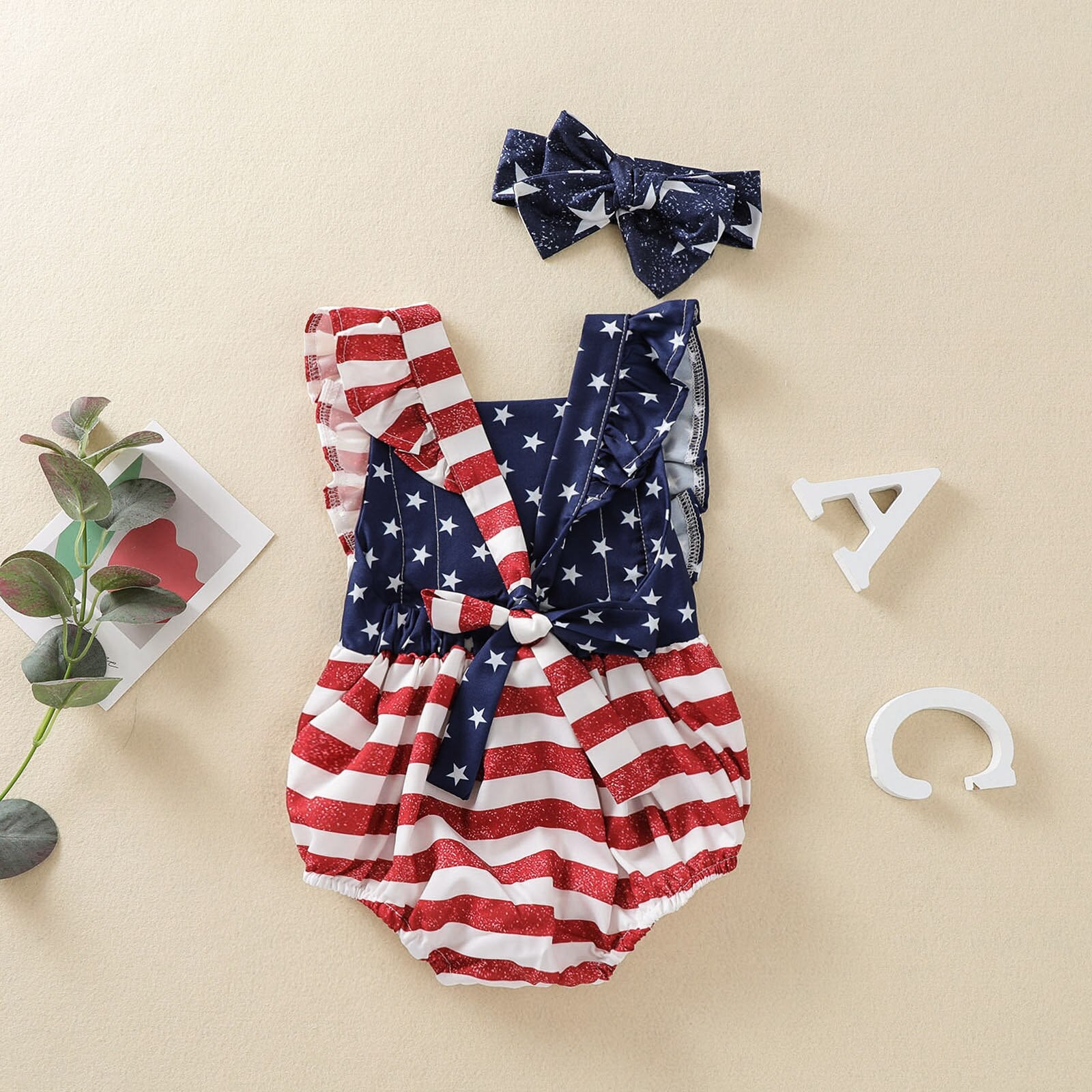 USA Ruffle Romper with Headband
