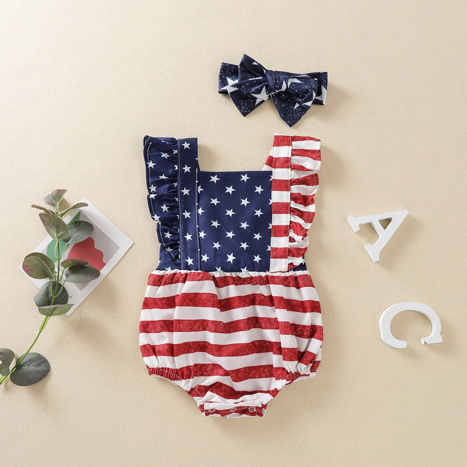 USA Ruffle Romper with Headband