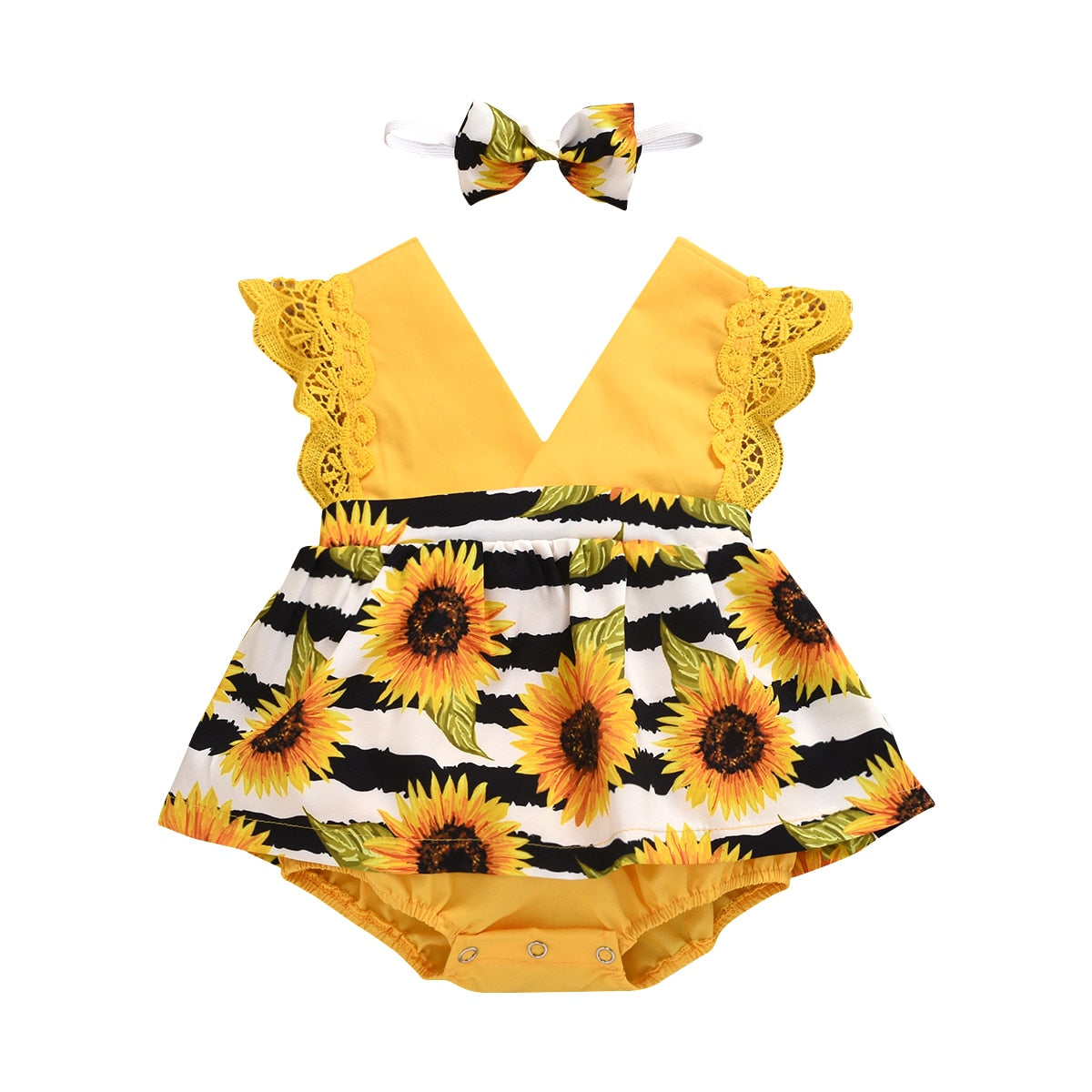 SUNFLOWER Yellow Romper Dress with Headband 3-6 months SUNFLOWER Yellow Romper Dress with Headband 3-6 months