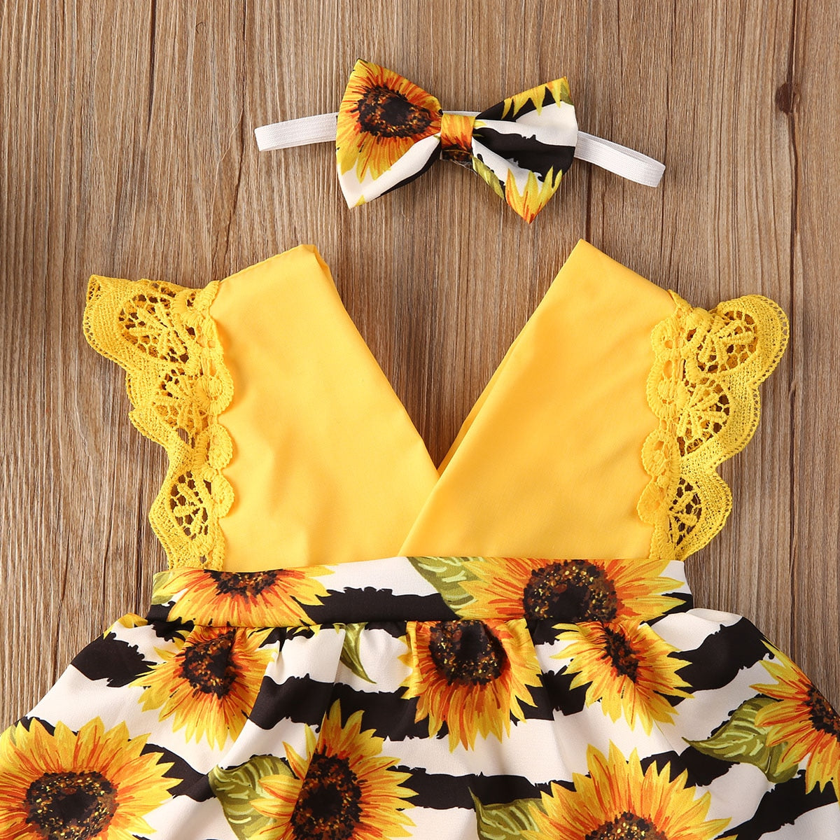 SUNFLOWER Yellow Romper Dress with Headband 3-6 months SUNFLOWER Yellow Romper Dress with Headband 3-6 months
