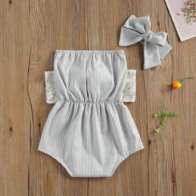 AYLA Lace Bowtie Romper with Headband