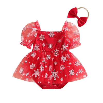 SNOWFLAKE Tulle Romper Dress with Headband