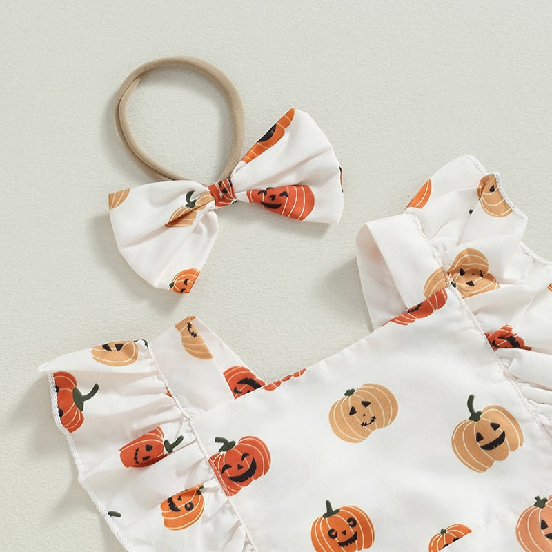 SWEET PUMPKIN Ruffle Romper with Headband
