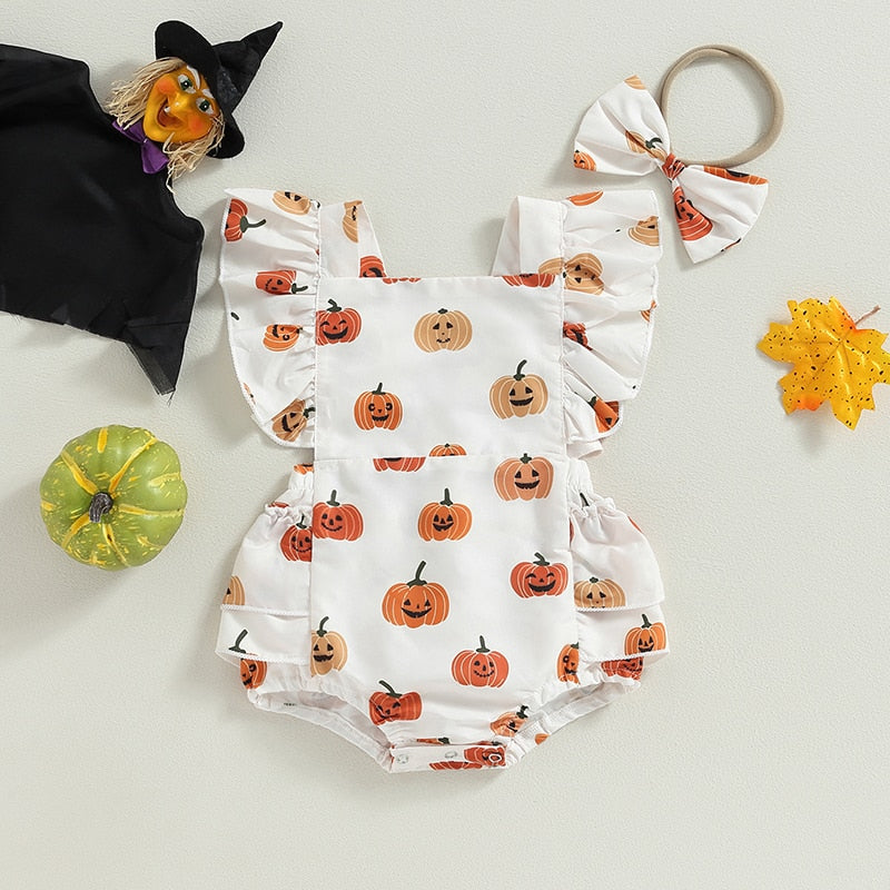 SWEET PUMPKIN Ruffle Romper with Headband