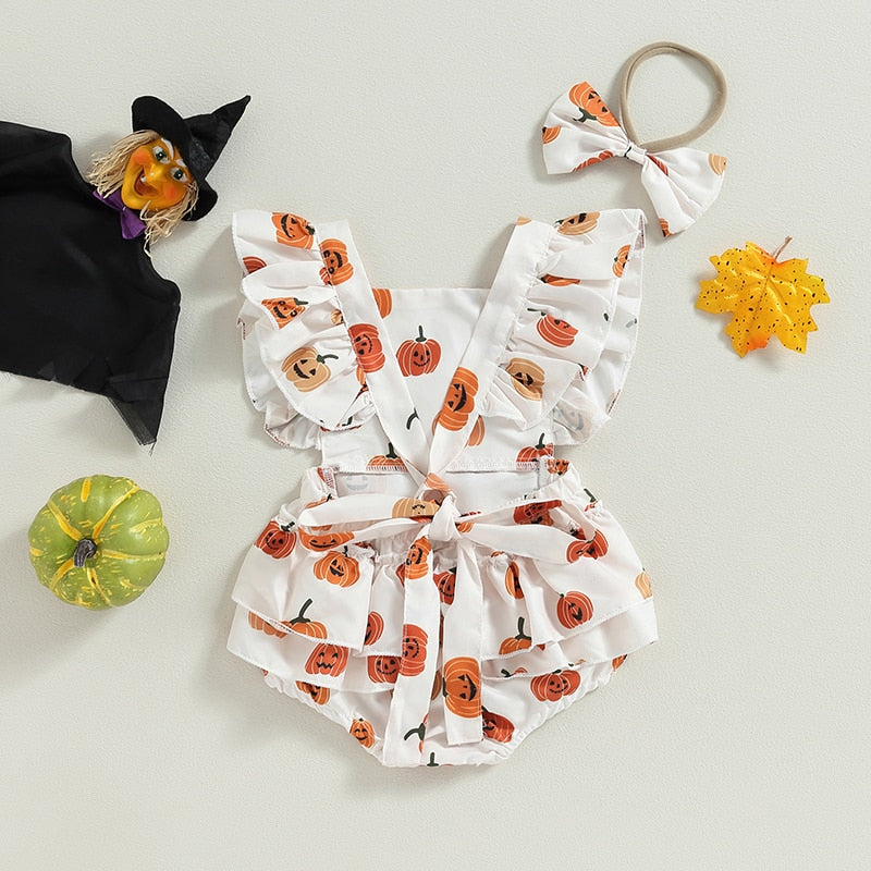 SWEET PUMPKIN Ruffle Romper with Headband