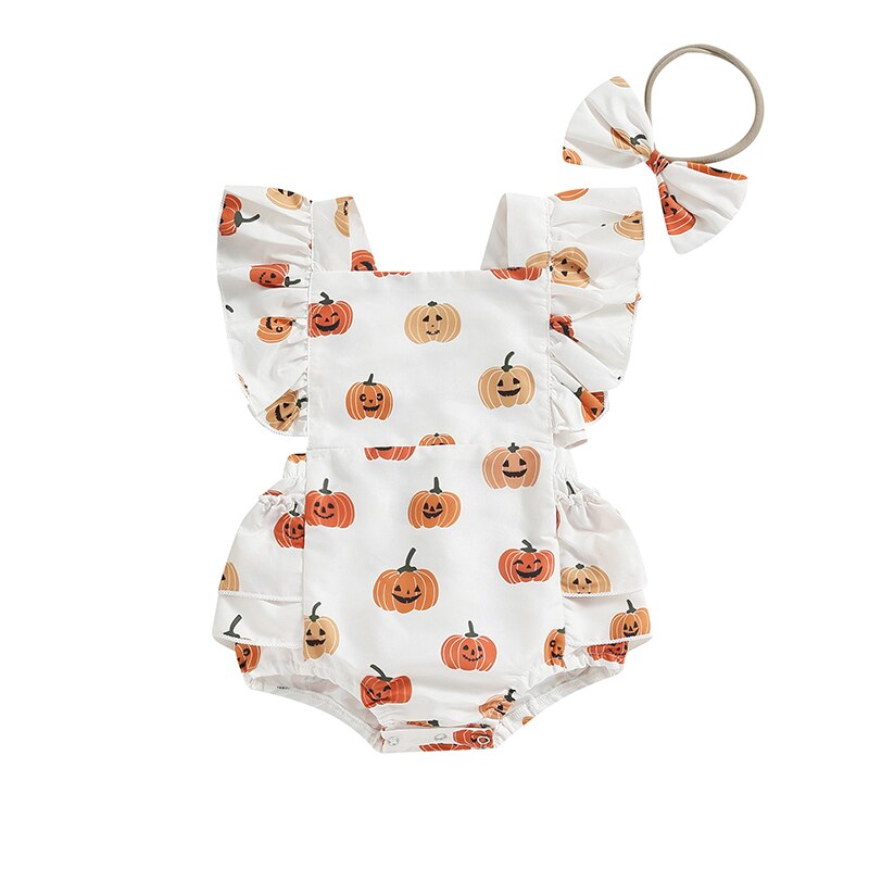 SWEET PUMPKIN Ruffle Romper with Headband