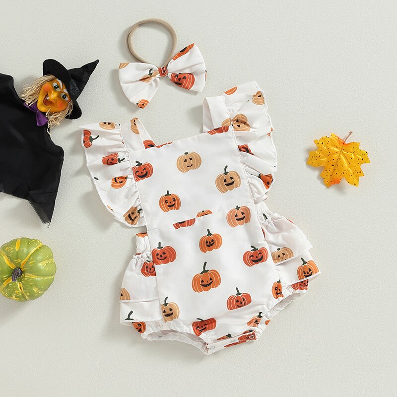 SWEET PUMPKIN Ruffle Romper with Headband