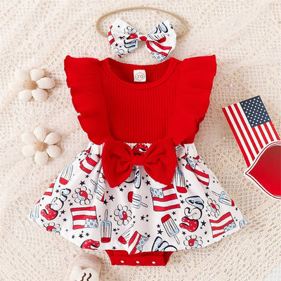 LITTLE MISS AMERICA Bowtie Romper Dress