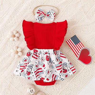 LITTLE MISS AMERICA Bowtie Romper Dress