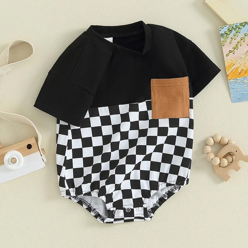 OLIVER Checkered Short-Sleeve Onesie