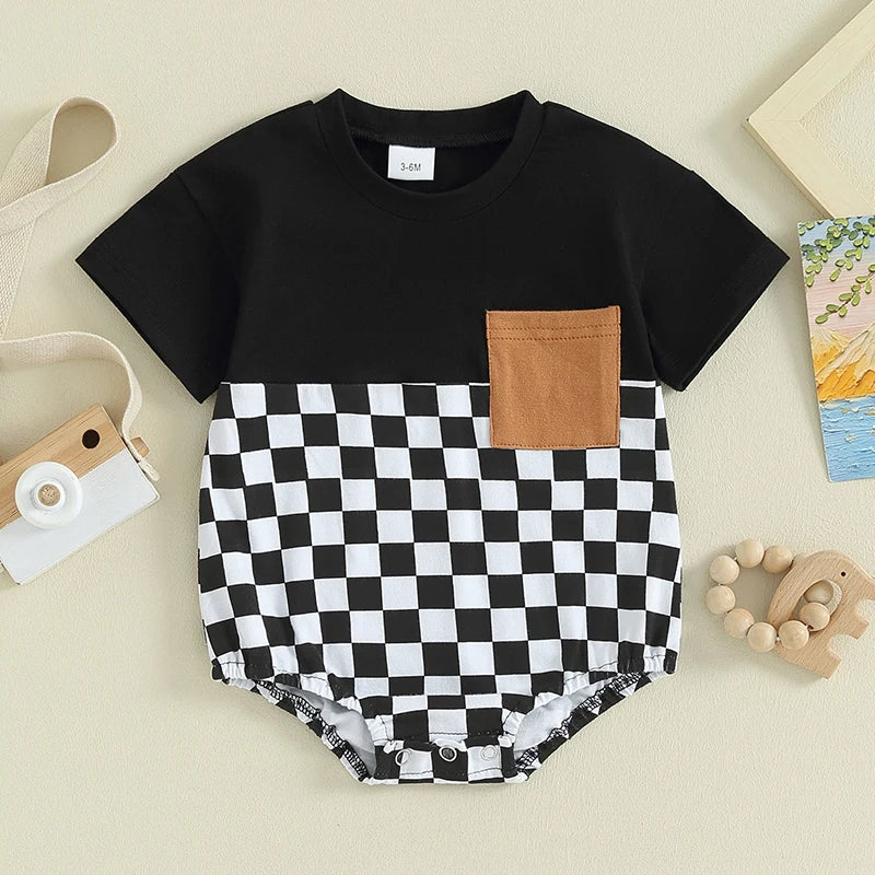 OLIVER Checkered Short-Sleeve Onesie