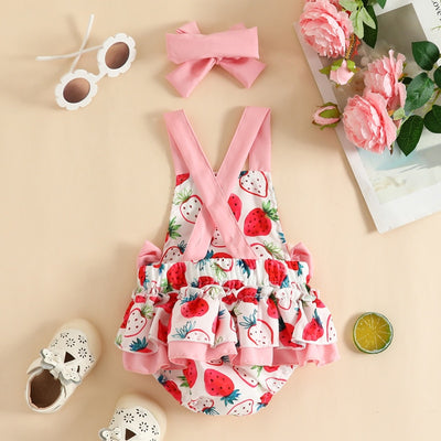 STRAWBERRY Bowtie Ruffle Romper