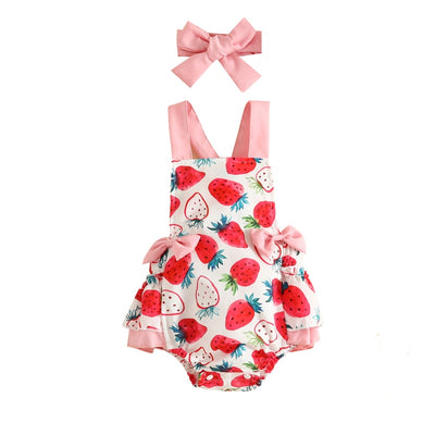 STRAWBERRY Bowtie Ruffle Romper