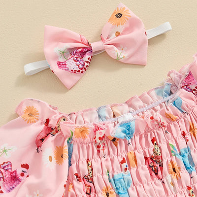 CHICKENS Pink Romper with Headband