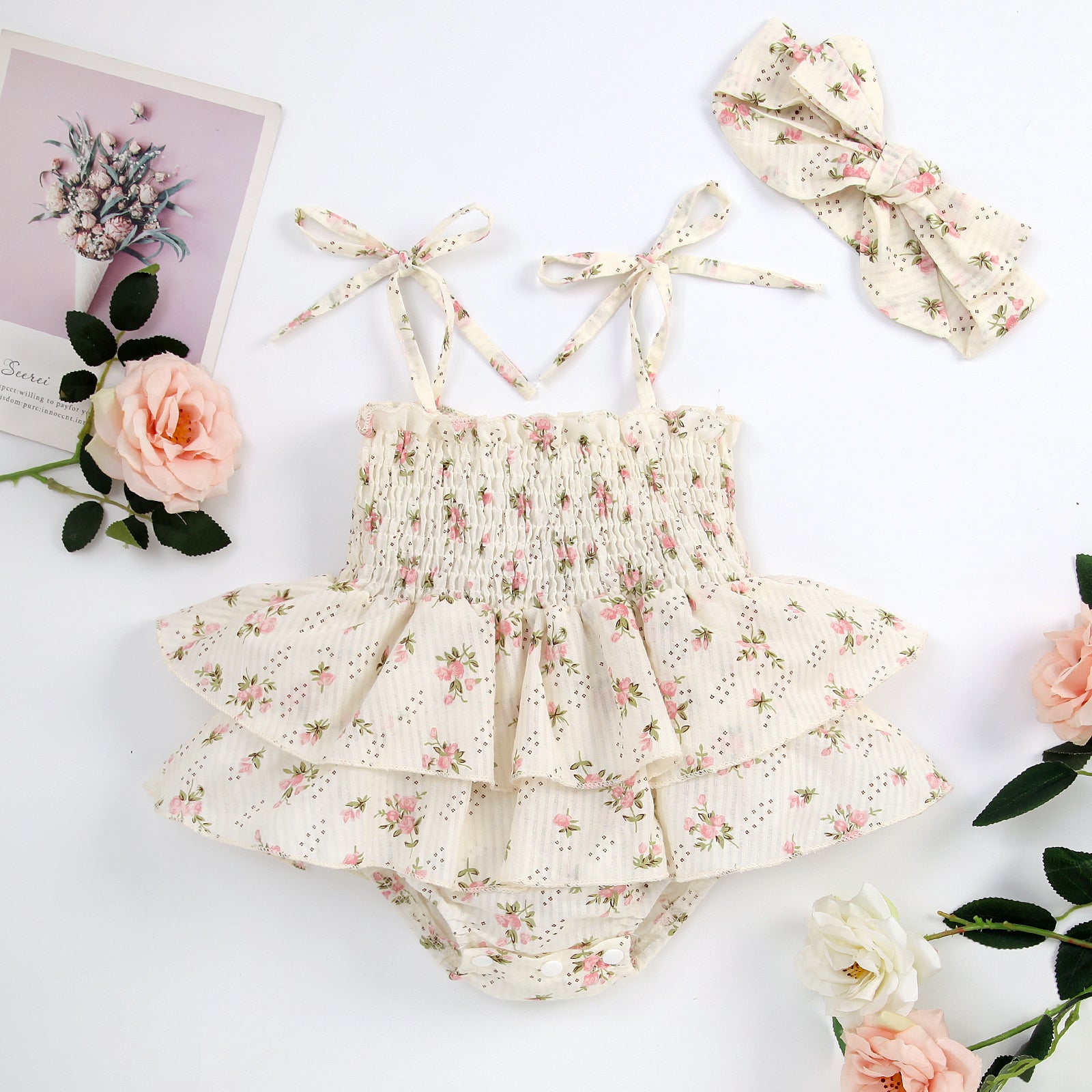KIERA Floral Layered Ruffle Romper with Headband