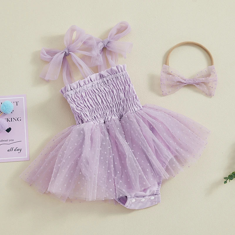 SHAYA Smocked Polka Dot Tulle Romper
