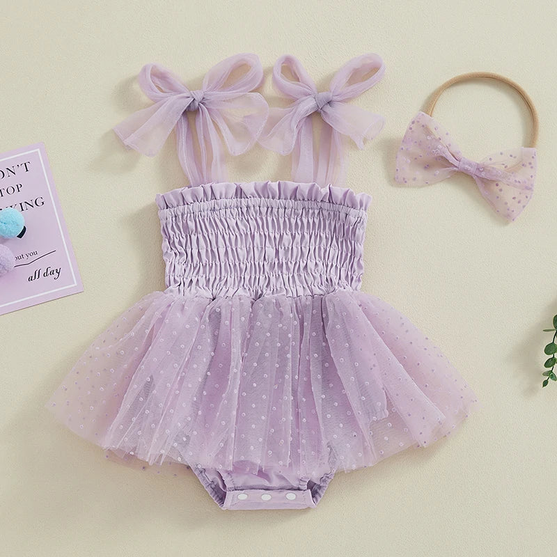 SHAYA Smocked Polka Dot Tulle Romper