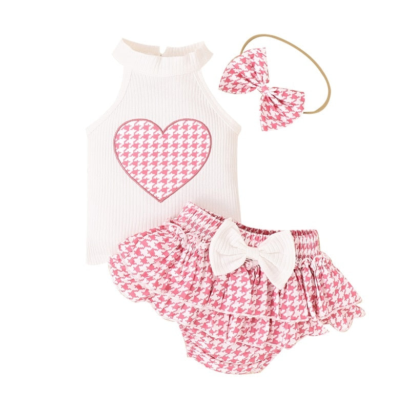 HEART Houndstooth Ruffle Outfit with Headband